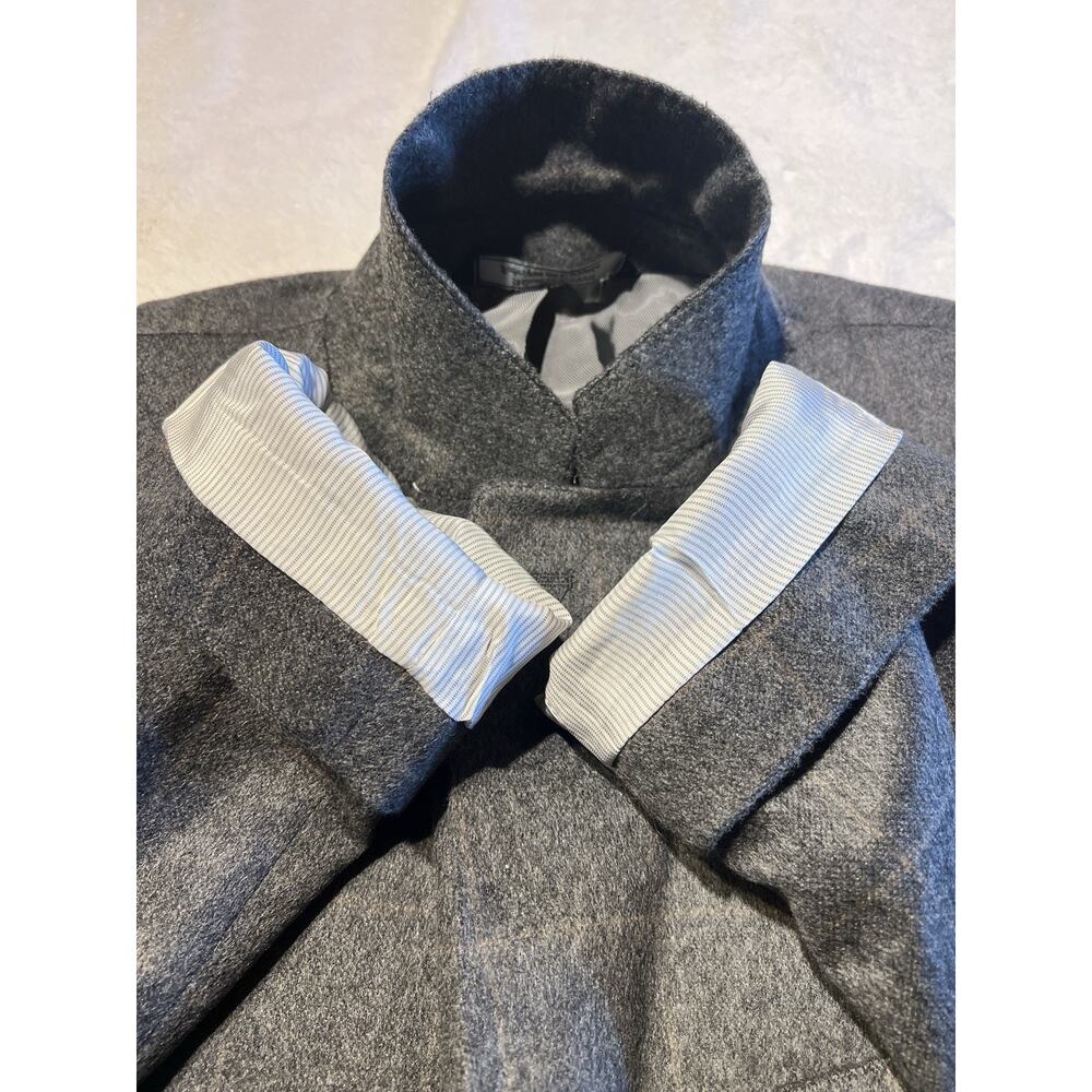 Saks 100% Brushed Cashmere Sport Coat 44-46L Gray Camel Windowpane Plaid - Picture 15 of 16